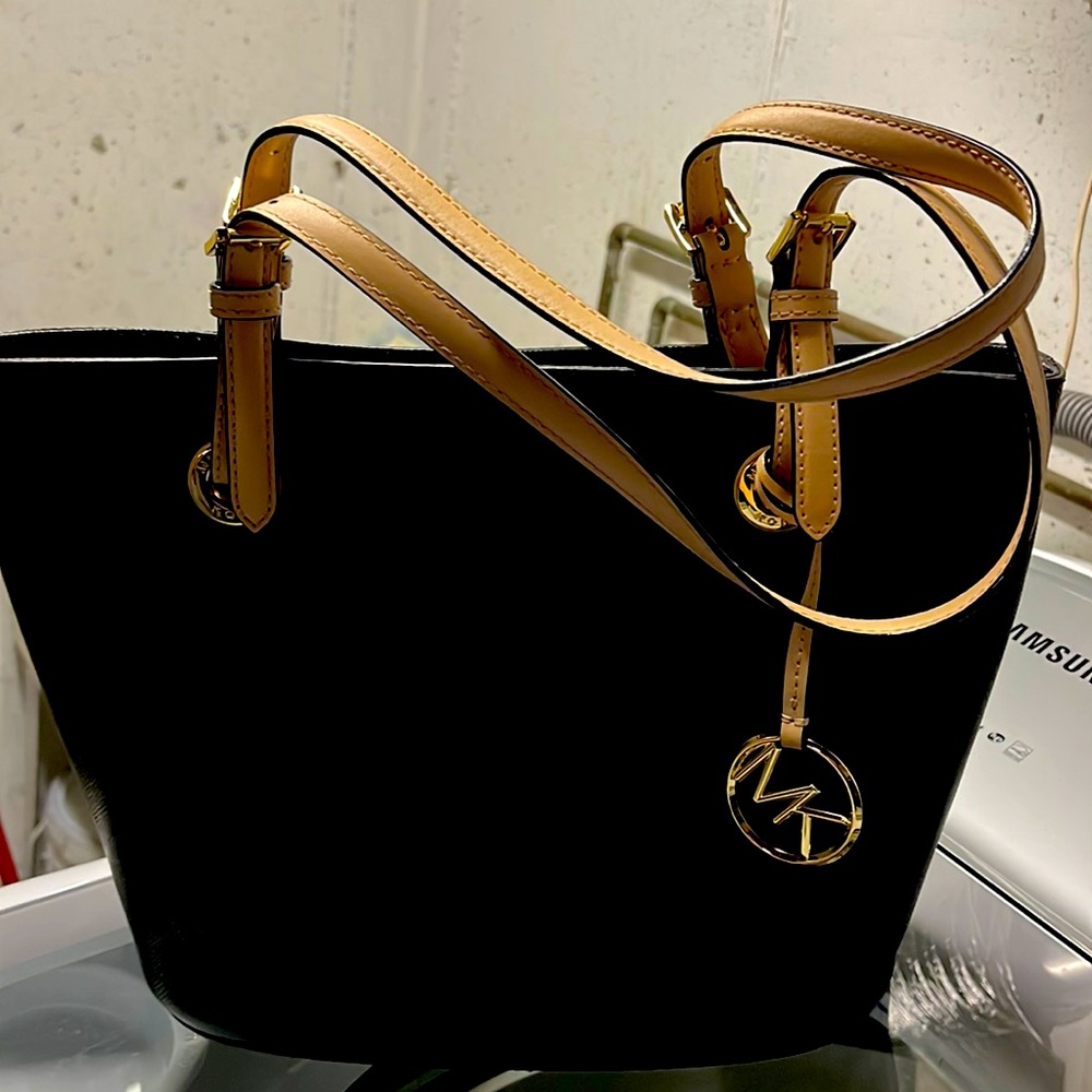 Michael Kors Black with Tan straps Medium sized Purse